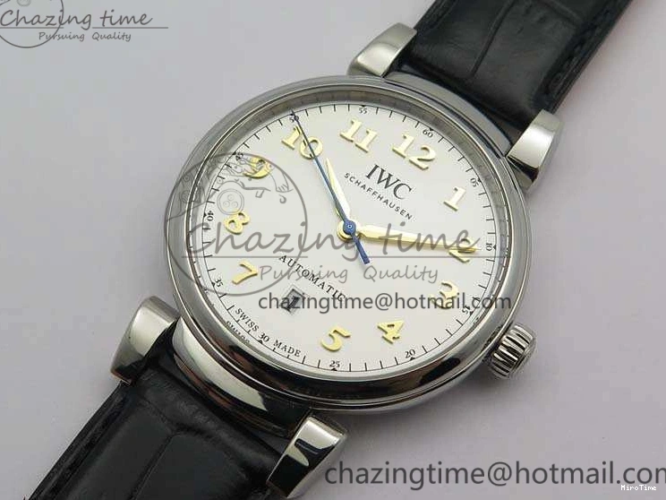 MIROTIME 0415 WaterResistant Da Vinci IW356601 SS MKF 1:1 Best Edition White Dial On Black Leather Strap A 7232